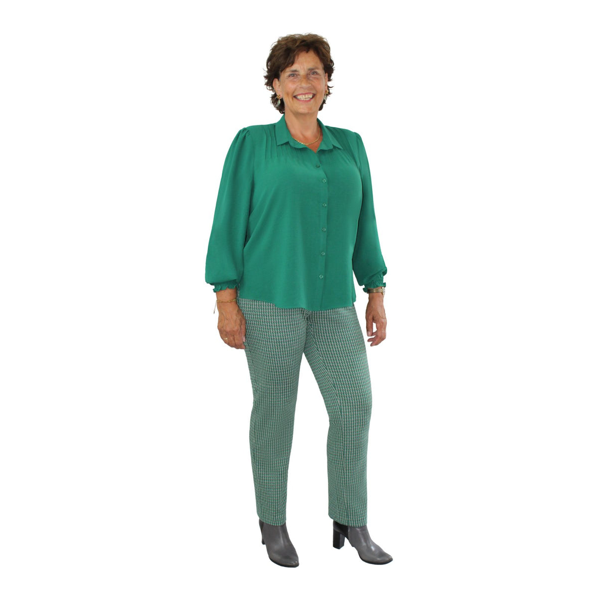 STRETCH PANTALON PIED DE POULE COOL GREEN ZWART