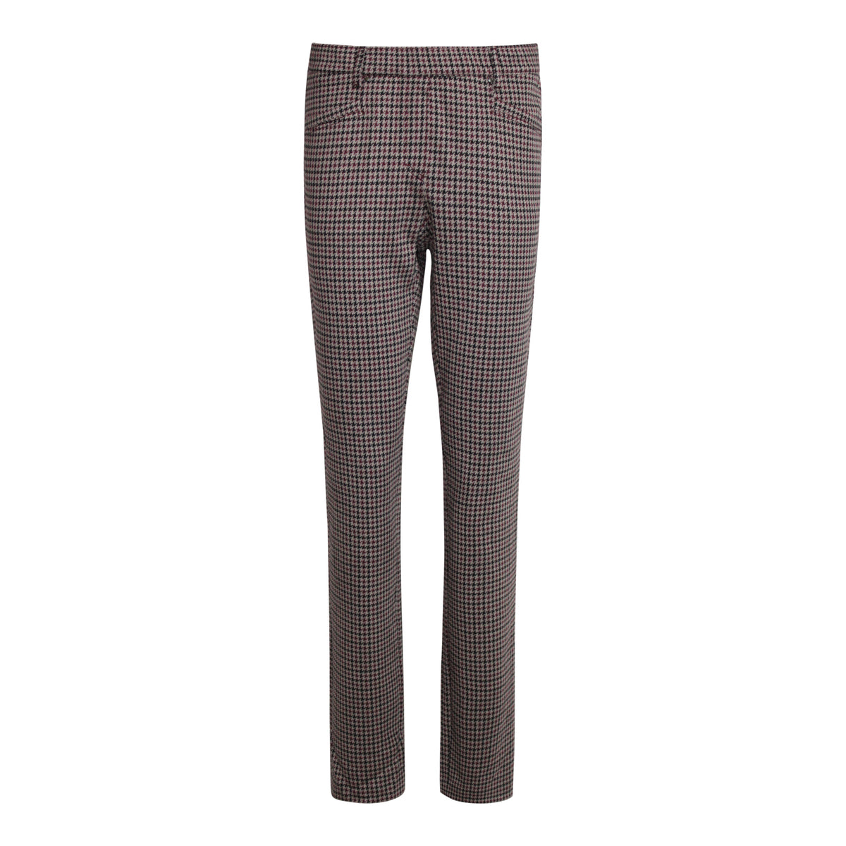 STRETCH PANTALON PIED DE POULE BORDEAUX ZWART